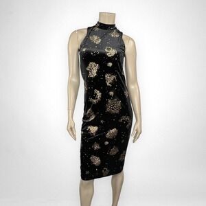 ECOTE Medium Zodiac Velvet Mock-Neck‎ Midi Dress Sleeveless